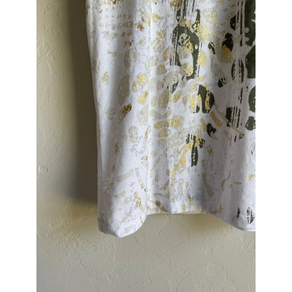 Weekends by Chico's Gold Trim Graphic Abstract T-Shirt Short Sleeve Size 1/ M - Picture 5 of 6